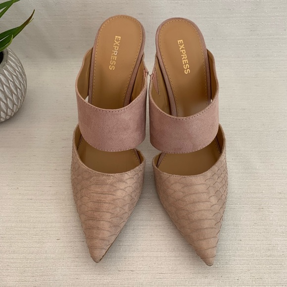 New EXPRESS Blush Reptile Slide Heels Woman’s 10 - Picture 2 of 13